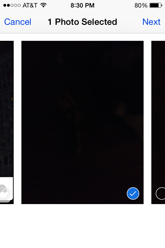 Selecting a photo to share in iOS 8