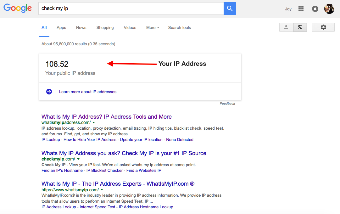 Check My IP Address on Google